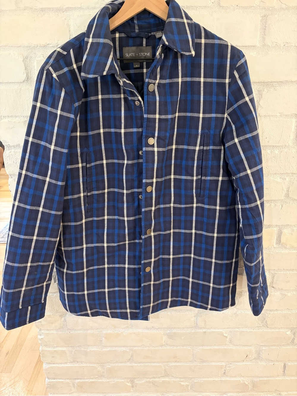 Slate & Stone Blue Quilted Plaid Lightweight Snap Shirt Jacket (B1)